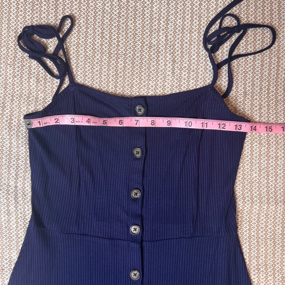 Topshop Navy Blue Button Front Tie Straps Mini Dress Size 4 - Picture 9 of 11